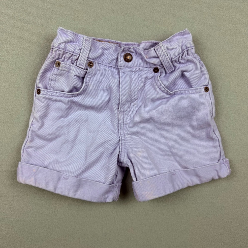 Vintage 90s Little Levis Girls 3T Lavender Pastel Cuffed Twill Shorts White Tab